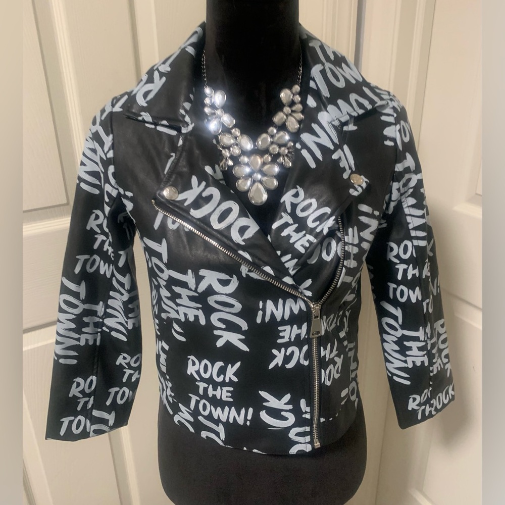 Disney D-Signed Descendants Faux Leather Moto Jacket Girls Large Black Graphic